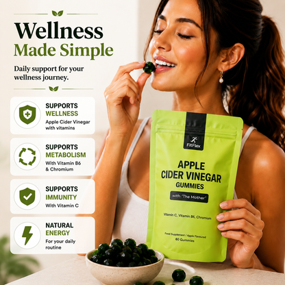 Apple Cider Vinegar Gummies with The Mother | Vitamin C, B6 & Chromium | 60 Apple Flavoured Gummies