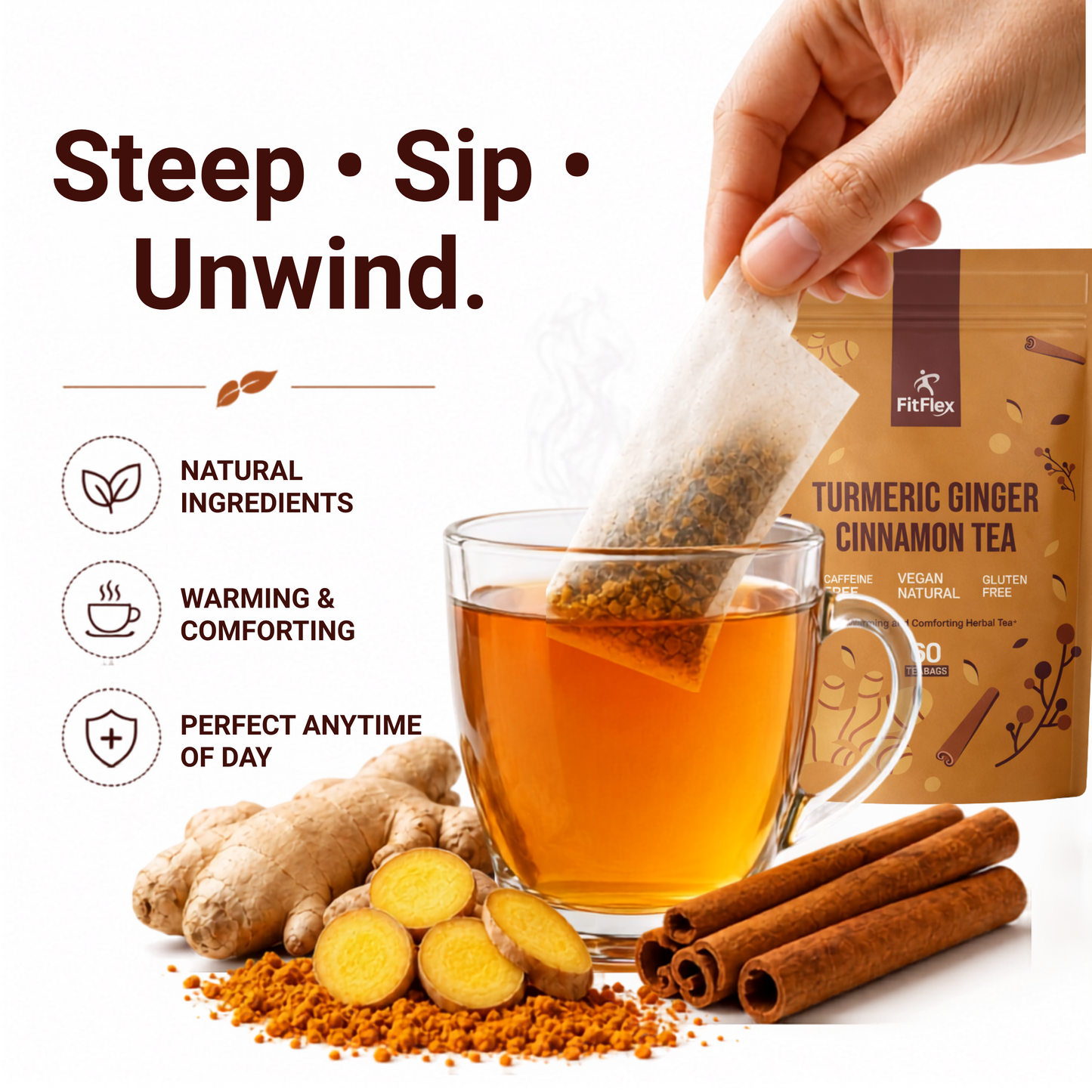 Turmeric Ginger Cinnamon Tea | Herbal Detox Tea | Caffeine-Free, Vegan