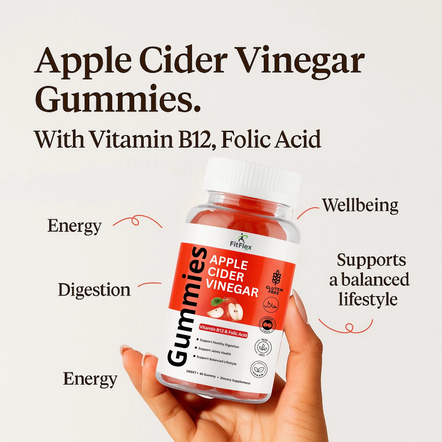 Apple Cider Vinegar Gummies | With Vitamin B12 & Folic Acid