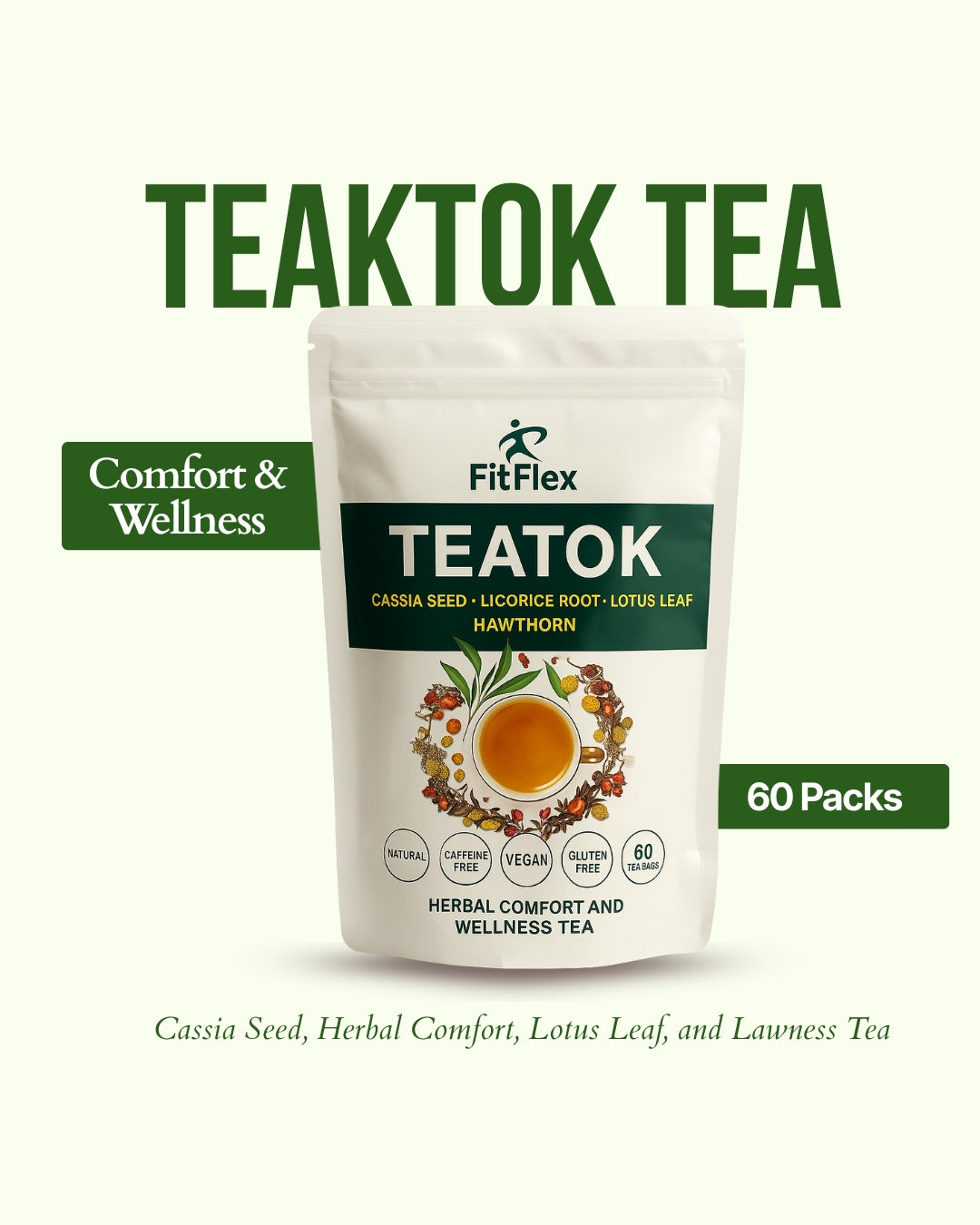 TEATOK Herbal Wellness Tea | Cassia Seed, Licorice Root, Lotus Leaf & Hawthorn | Caffeine-Free
