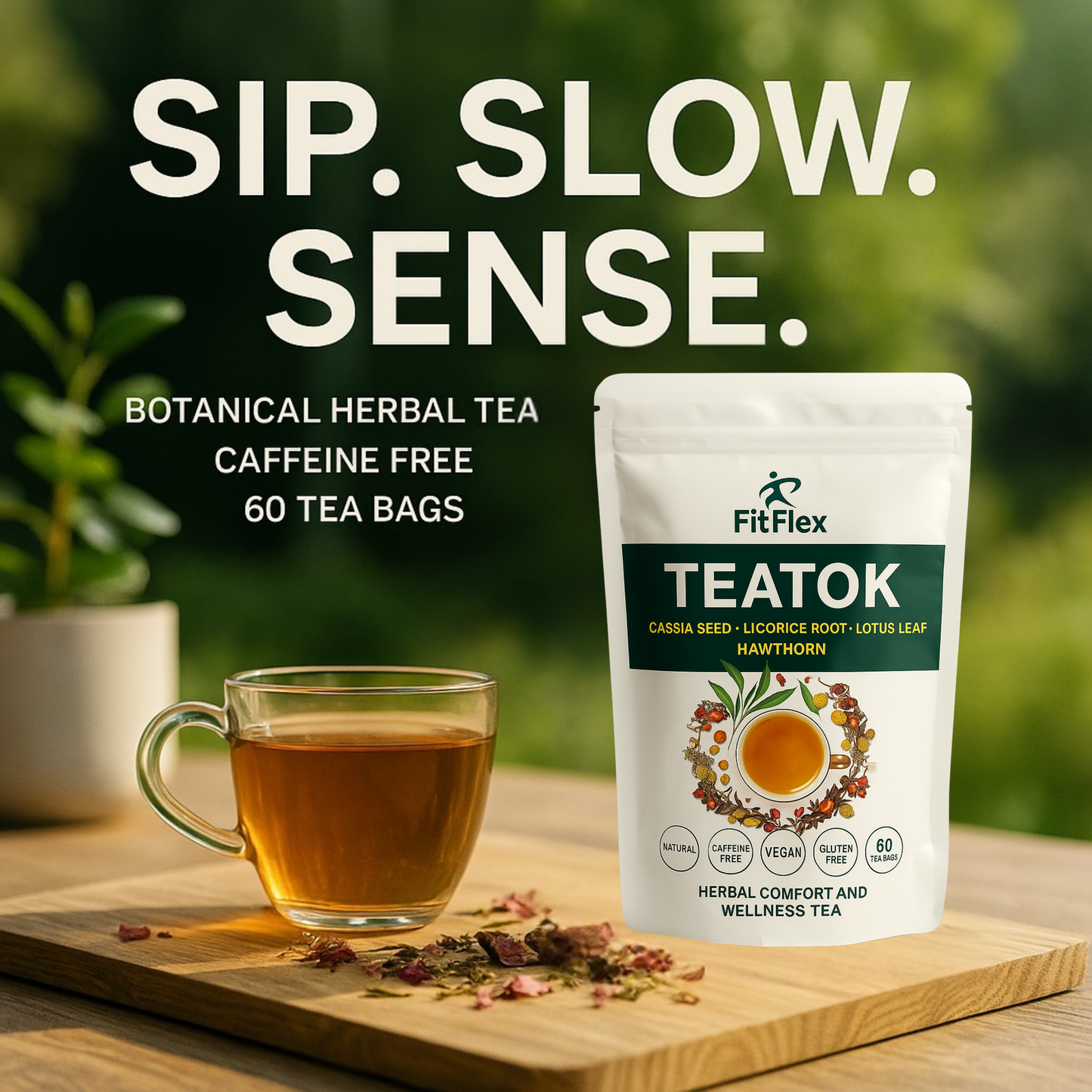 TEATOK Herbal Wellness Tea | Cassia Seed, Licorice Root, Lotus Leaf & Hawthorn | Caffeine-Free