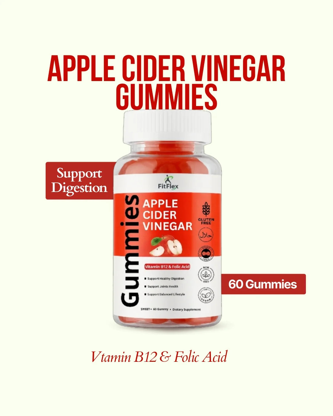 Apple Cider Vinegar Gummies | With Vitamin B12 & Folic Acid